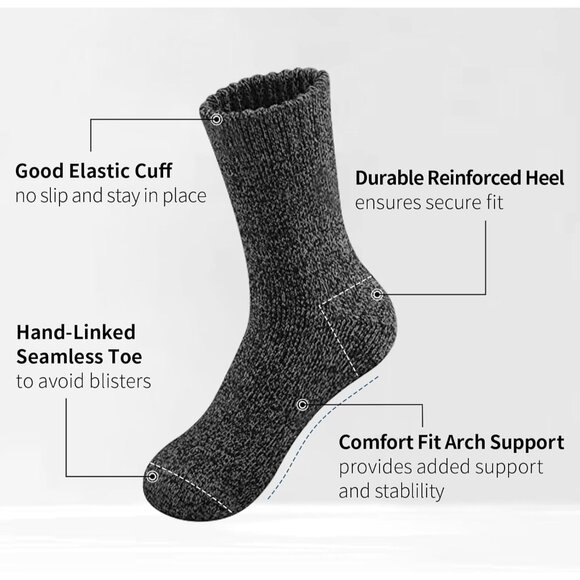 5 Pairs Wool Socks Mens, Thick Warm Winter Soft Hiking & Casual Crew Socks - Picture 4 of 6